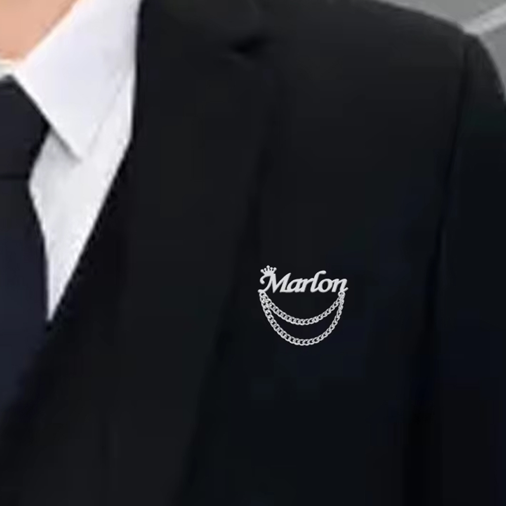 Tuxedo Lapel Pin - Personalisierte Namensbrosche, individuelle Kronennadeln, Edelstahl, Schmuck,