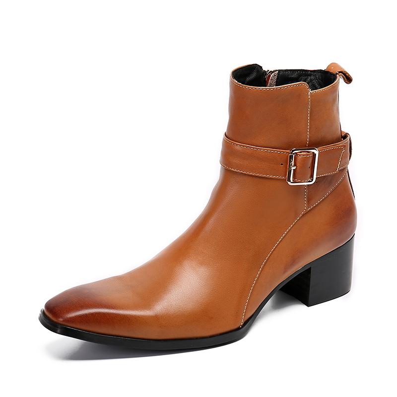 Men Formal Wear With Boots - Winter Braune Schnalle Spitze Herren Reißverschluss