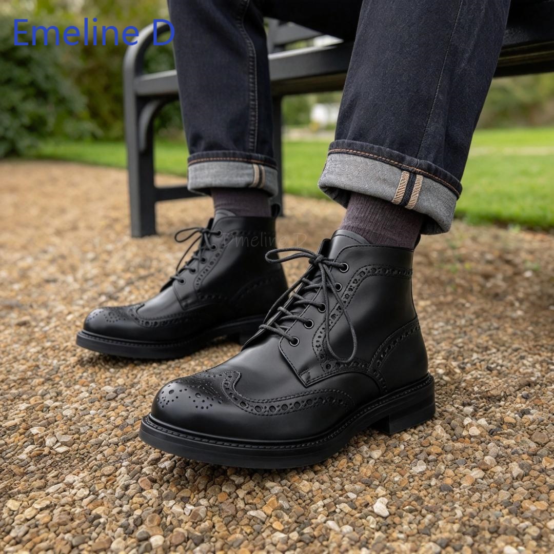Formal Men Daily Wear Footwear - Herren-Brogue-Stiefeletten aus echtem Leder, mit Schnürung,
