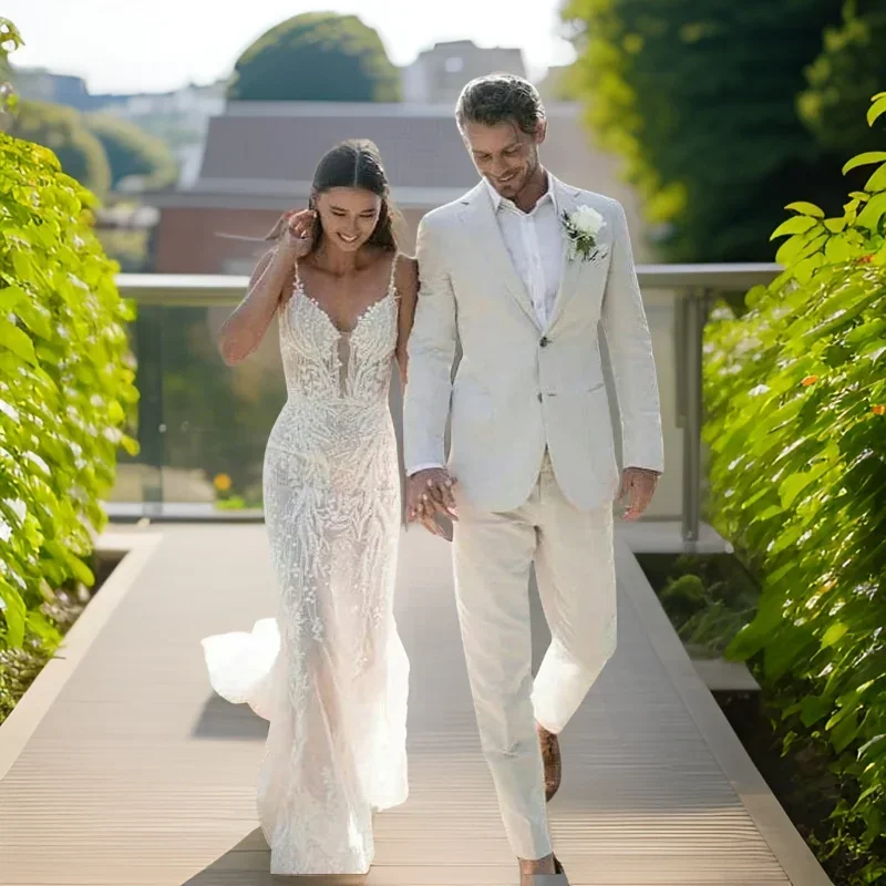 Men Formal Wear Modern - Leinen-Hochzeits-Smoking für Herren, Sommer, Strand, formelle
