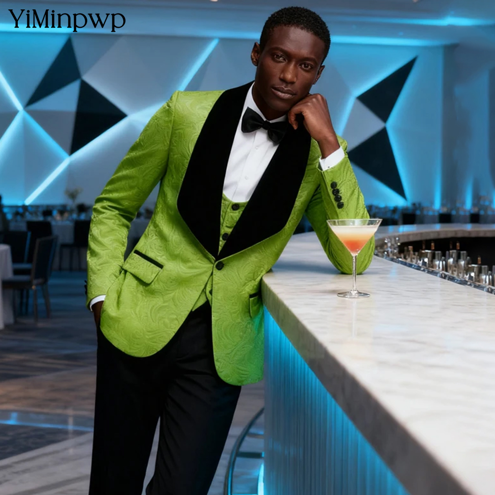 Men Formal Wear Modern - YiMinpwp Grüner Jacquard-Herrenanzug, einreihig, Schalkragen, formeller