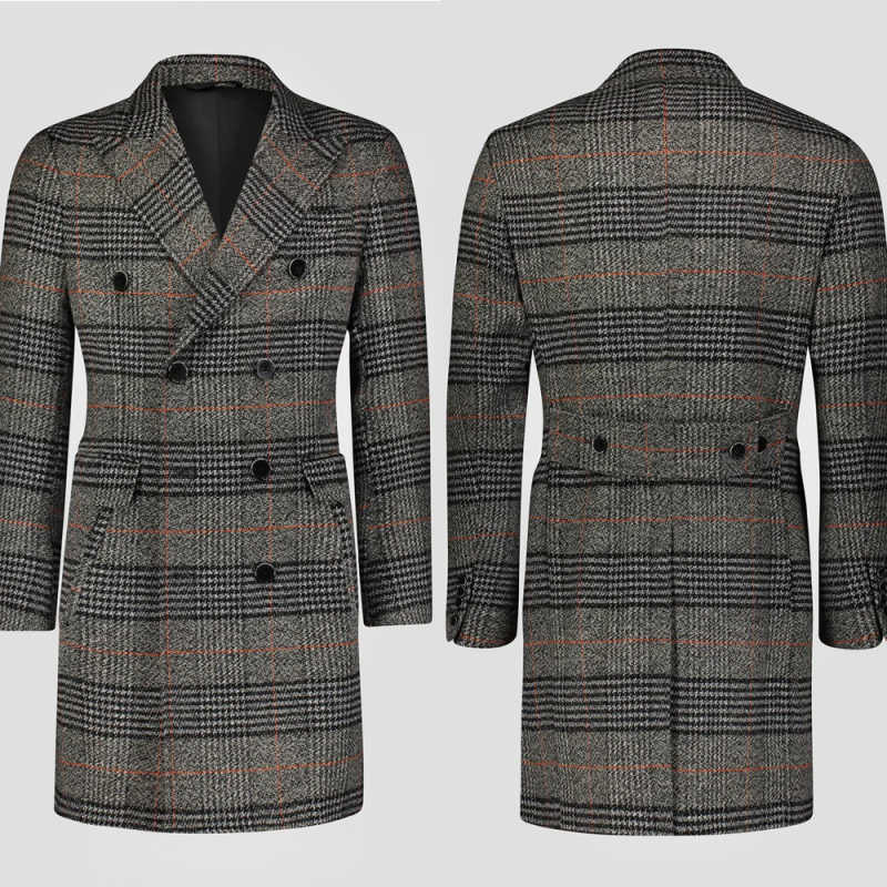 Men Formal Wear Modern - Moderner Herrenmantel aus Gitter-Wollmischung, 1-teiliger zweireihiger