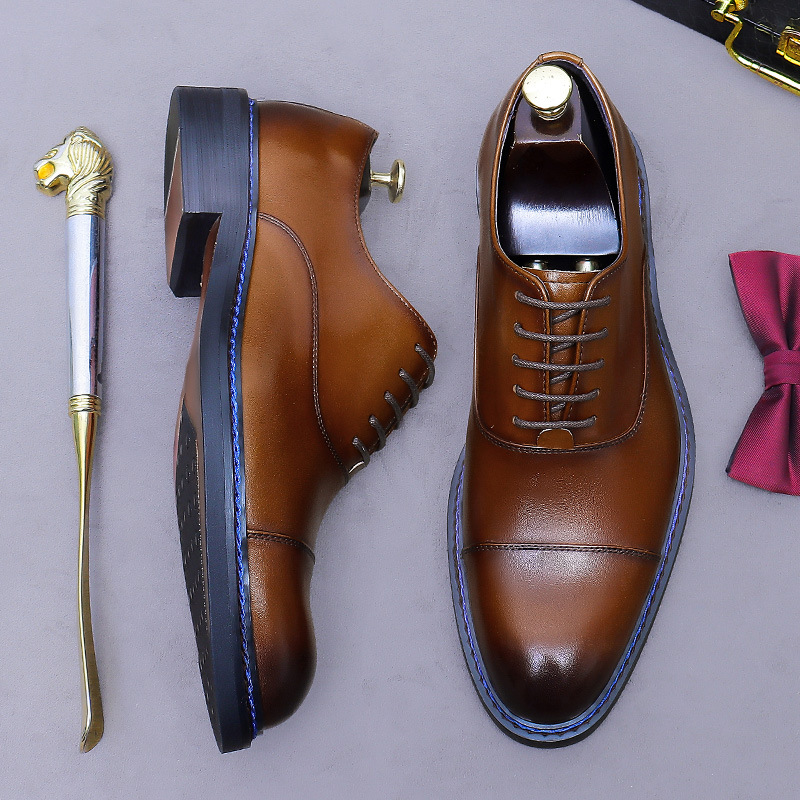 Formal Men Daily Wear Footwear - Cognacfarbene Cap-Toe Oxfords aus echtem Leder